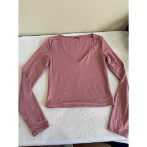 Women's Sincerely Jules Long Sleeve knit long sleeve v-neck Top XS Pink